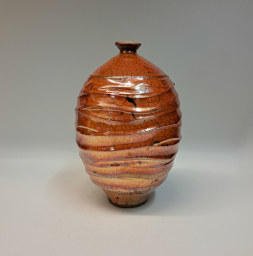 BS-031 Raku Vessel Small Bottle-Shape Textured 8x5x5 $215 at Hunter Wolff Gallery